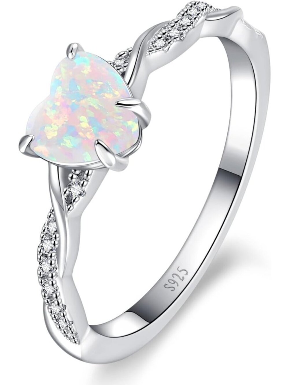 1.25ct Heart Promise Ring in 925 Sterling Silver, Twisted Vine Design, Size 5-10